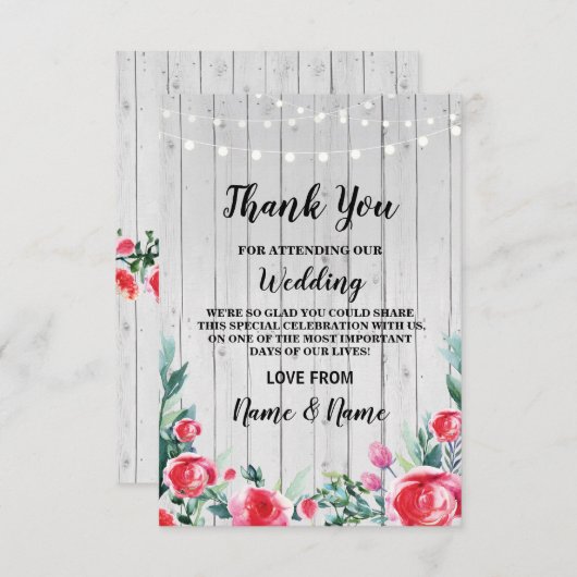 感謝の気持ちを伝える ウェディング レッドローズ カード (正面/裏面)