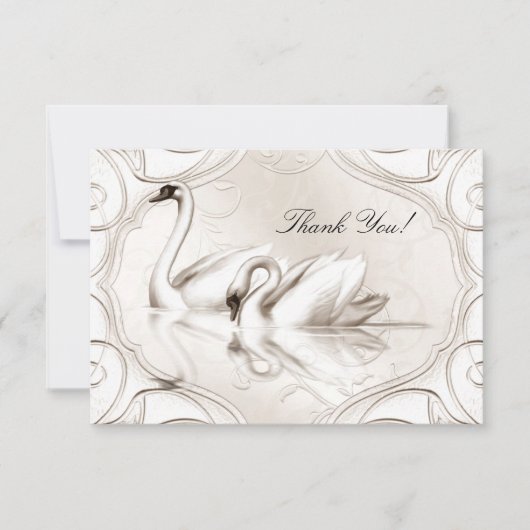 感謝の気持ちを伝える エレガントなウェディング クリームホワイトのスワンセット サンキューカード (正面)