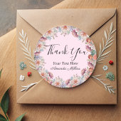 感謝の気持ちを伝える タイポグラフィー フラワーブラッシュ ピンク クラシック ラウンドシール