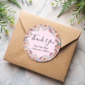 感謝の気持ちを伝える タイポグラフィー フラワーブラッシュ ピンク クラシック ラウンドシール