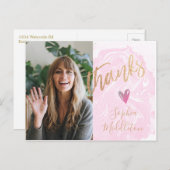 感謝の気持ちを伝える 卒業 おしゃれピンク写真 ゴールド ポストカード (正面/裏面)