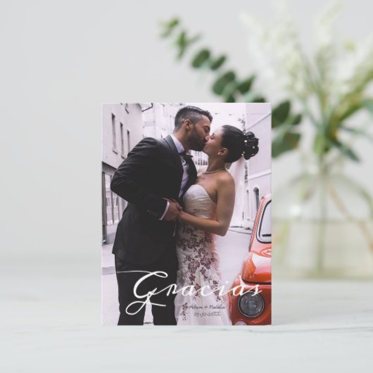 感謝の気持ちを写真と共に特別な日にお届け。お客様への感謝の気持ちを表すポストカードです。モダンなスク 案内ポストカード (スタンド正面)