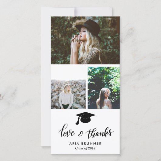 感謝の気持ちを写真3枚でシンプルに卒業 案内状 (正面)