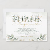 感謝の気持ちを表すウェディングサンクスカード　セージグリーンの葉のユーカリ 招待状 (正面)