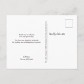 感謝の気持ちを表すエレガントなスクリプトの結婚式写真　ありがとう ポストカード (裏面)