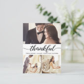 感謝の気持ちを表すエレガントなスクリプトの結婚式写真　ありがとう ポストカード (スタンド正面)