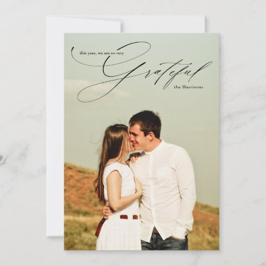 感謝の気持ちを表すスクリプト書道のフル写真 シーズンカード (正面)