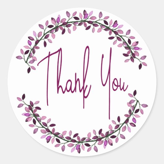 感謝の気持ちを表す タイポグラフィー おしゃれなパープルの葉のリース ラウンドシール (正面)