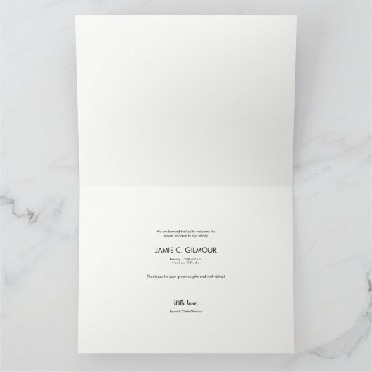 感謝の気持ちを込めたベビーの誕生発表写真カード ありがとうございます カード (内部)