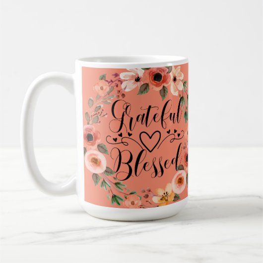 感謝の気持ちを込めたマグカップ - 水彩画の花輪デザイン コーヒーマグカップ (左)