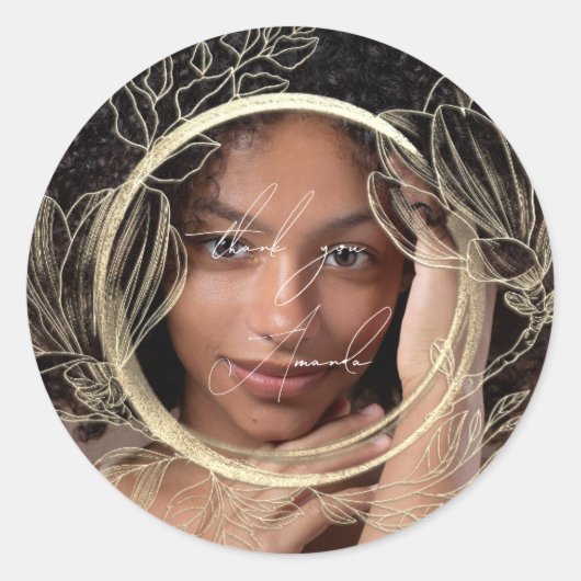 感謝の気持ちを込めたマグノリア フラワー ガーデン ゴールド フォト ラウンドシール (正面)