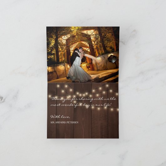 感謝の気持ちを込めたラスティックひまわりウェディング サンキューカード (内部)