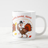 感謝の気持ちを込めた幸せな感謝祭引用文 ジャンボコーヒーマグカップ (右)