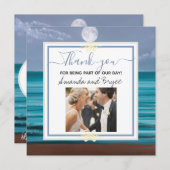 感謝の気持ちを込めた月光に照らされたターコイズの海でのビーチウェディング サンキューカード (正面/裏面)