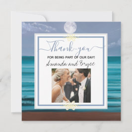 感謝の気持ちを込めた月光に照らされたターコイズの海のビーチウェディング サンキューカード