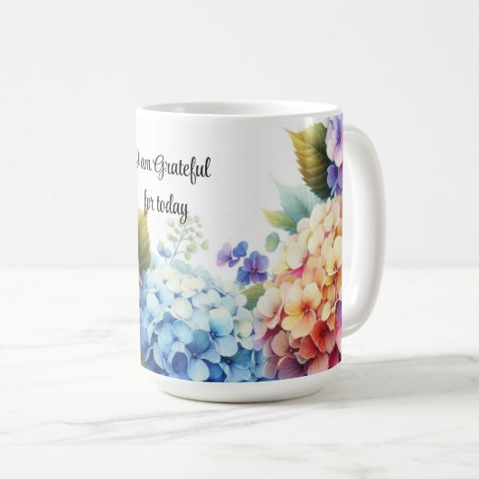 感謝の気持ちを込めた水彩画風アジサイ コーヒーマグ コーヒーマグカップ (正面右)