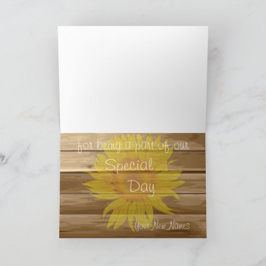 感謝の気持ちを込めた納屋の木のひまわりとヴィンテージのレース サンキューカード (内部)