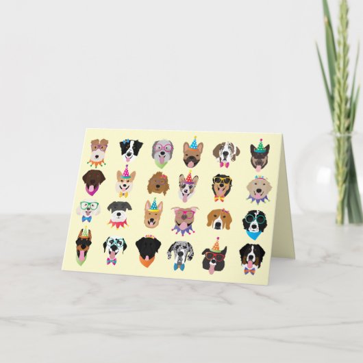 感謝の気持ちを込めた誕生日犬フェイスパーティーアニマルズ サンキューカード (正面)