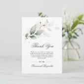 感謝の気持ちを込めた ブライダルシャワーのためのグリーン ボタニカル ゴールド サンキューカード (スタンド正面)