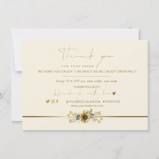 感謝の気持ちを込めた ラスティック イエロー ヒマワリ ゴールド ロゴ (正面)