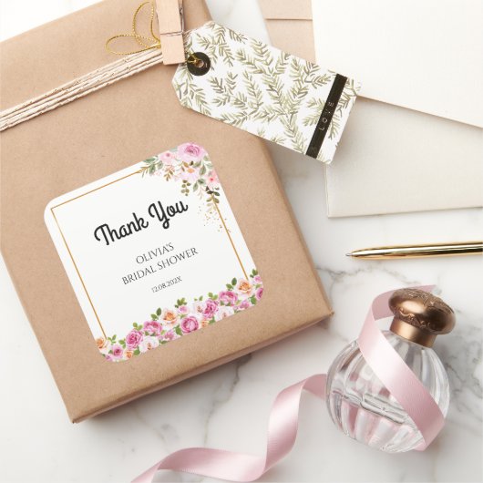 感謝の気持ちを込めた Petals and Prosecco フラワーブライダルシャワー スクエアシール (ギフト)