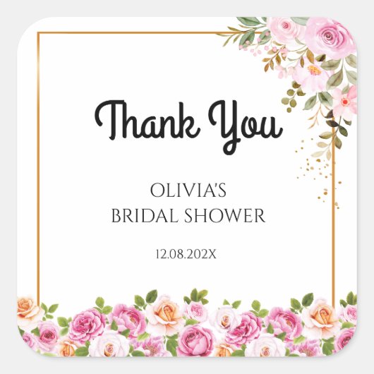感謝の気持ちを込めた Petals and Prosecco フラワーブライダルシャワー スクエアシール (正面)
