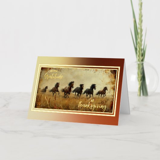 感謝の気持ちを込めて野生の馬 箔グリーティングカード (正面)