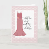 感謝の気持ちを込めて 花嫁の介添え人へ、ピンクのドレスと水玉模様 サンキューカード (正面)