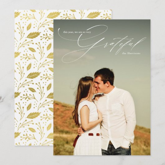 感謝の白い筆記体フルフォト シーズンカード (正面/裏面)