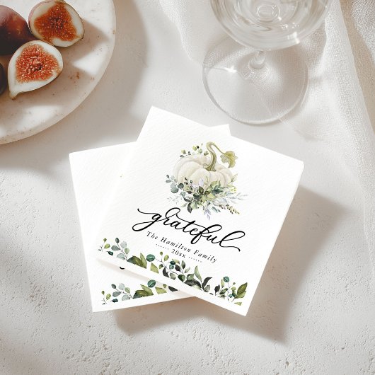 感謝の白カボチャ緑の感謝祭 スタンダードカクテルナプキン