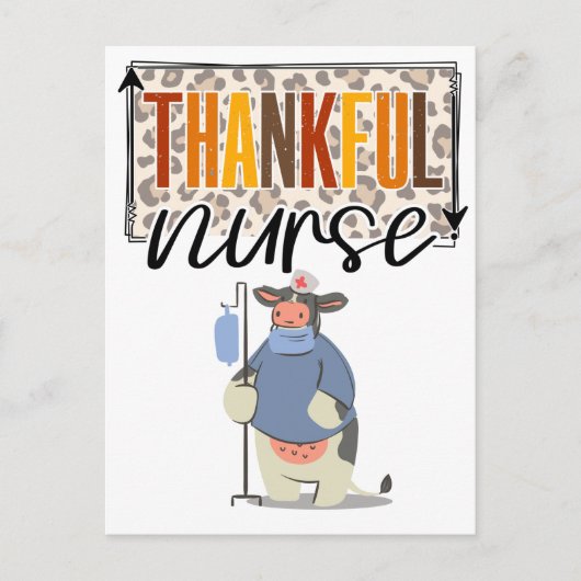 感謝の看護師のための感謝祭かわいい牛の看護師 ポストカード (正面)