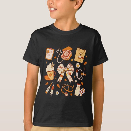 感謝の看護師 秋 ステートスコープ コケットボウ 感謝 Tシャツ (正面)