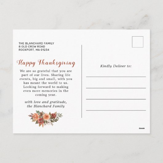 感謝の秋のフローラ写真感謝祭 シーズンポストカード (裏面)