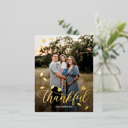 感謝の秋のホイル幸せな感謝はがき 箔シーズンポストカード (立ち正面)