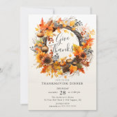 感謝の秋のリース 感謝祭 招待状 (正面)