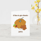 感謝の秋の南瓜と葉のイラスト カード (黄色い花)