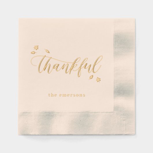 感謝の秋の感謝箔のスタンプ付きナプキン 箔ナプキン (正面)