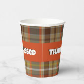 感謝の秋の格子状の茶色のオレンジ色のグレー金ゴールド白 紙コップ (右)