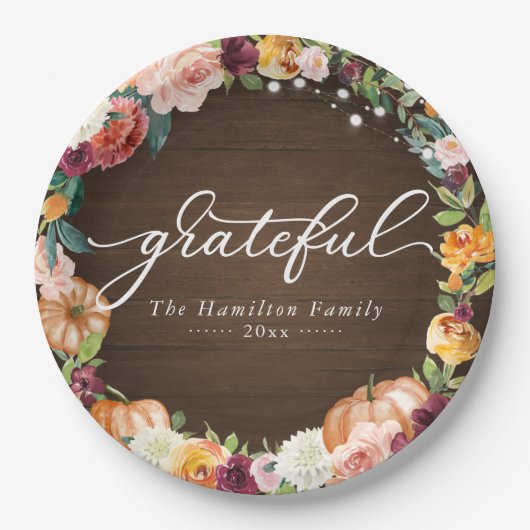 感謝の秋の花素朴感謝祭ディナー ペーパープレート (正面)