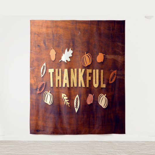 感謝の秋の落ち葉とカボチャ タペストリー (正面)