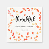 感謝の秋の葉のカリグラフィーエレガント スタンダードカクテルナプキン (正面)