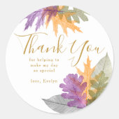 感謝の秋の葉 エレガント ゴールド スクリプト ラウンドシール (正面)