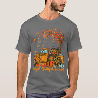 感謝の秋の賛美トラックがLeaに落ちる Tシャツ