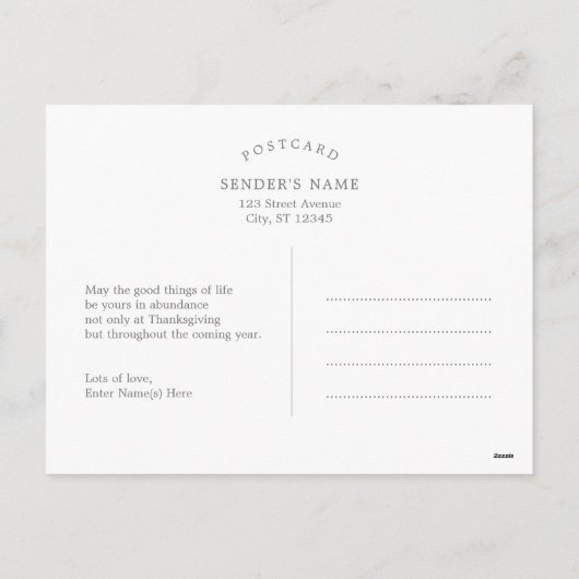 感謝の秋ハッピーサンクスギビング写真はがき シーズンポストカード (裏面)