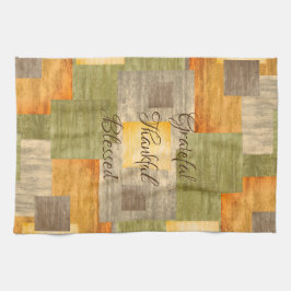 感謝の秋色ブロック キッチンタオル