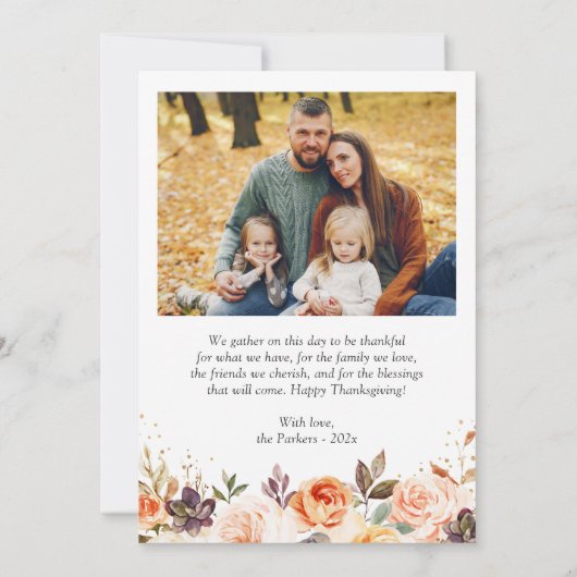 感謝の秋 ゴールド フラワーフォト2枚 感謝祭 シーズンカード (裏面)