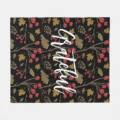 感謝の紅葉の葉の黒 フリースブランケット (正面(横))