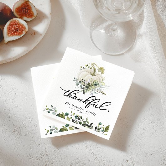 感謝の緑の白カボチャ感謝祭 スタンダードカクテルナプキン