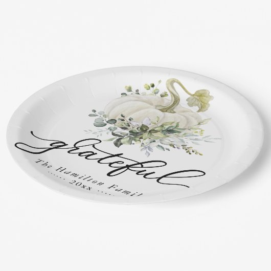 感謝の緑の白カボチャ感謝祭 ペーパープレート (アングル)