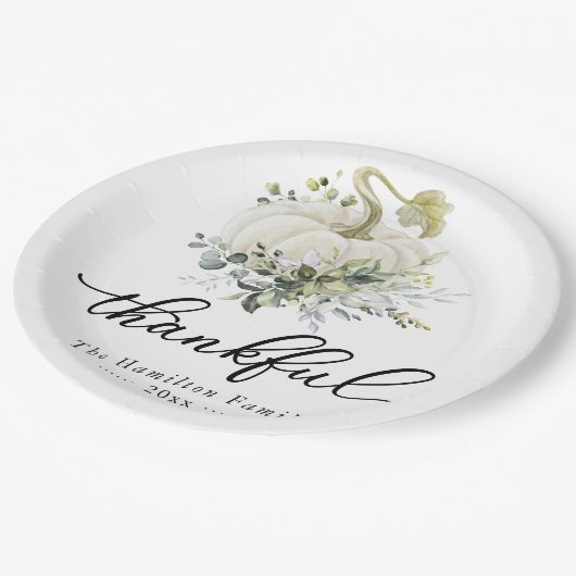 感謝の緑の白カボチャ感謝祭 ペーパープレート (アングル)